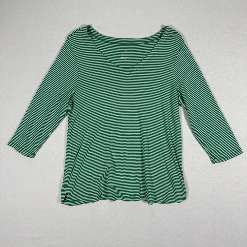 J.Jill 3/4 sleeve Green‎ & Aqua Striped 100% Pima Cotton women large petite